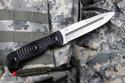 Нож Kizlyar Supreme Legion AUS-8 s v2 (Cатин, Черная рукоять, Камо ножны), 4650065050951