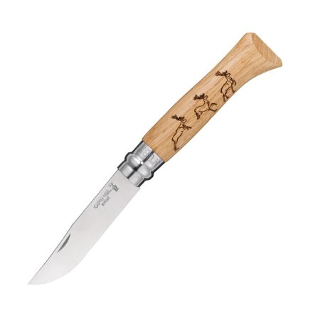 Нож Opinel №8 Animalia, нержавеющая сталь, рукоять дуб, гравировка олени, 001620