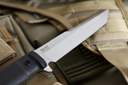 Нож Kizlyar Supreme Aggressor AUS-8 s v2 (Сатин, Черная рукоять, Камо ножны), 4650065050050