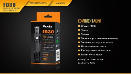 Фонарь Fenix FD30 поврежденная упаковка, FD30open