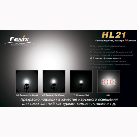 Налобный фонарь Fenix HL21 желтый Cree XP-E LED R2, HL21R2y