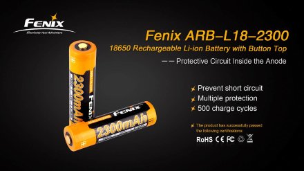Аккумулятор 18650 Fenix 2300 mAh, ARB-L18-2300