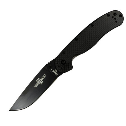Нож Ontario RAT-1 клинок черный D2, рукоять карбон, 8868CF