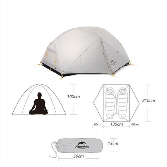 Палатка  Naturehike Mongar NH17T007-M  20D,двухместная сверхлегкая, зелено-белая, 6927595726051