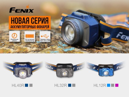 Фонарь Fenix налобный HL40R Cree XP-LHIV2 LED серый 600 люмен