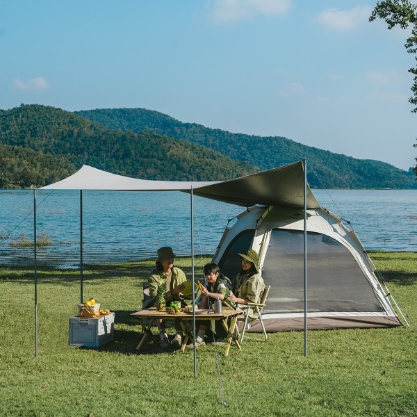 Палатка Naturehike Ango Automatic CNK2550WS010 трёхместная, большая, c навесом, светло-серая с серым