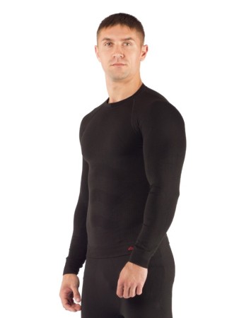 Уцененный товар Футболка мужская Apol/ дл. рукав/ синтетика/ черный/ S-M,  (повреждена упаковка)