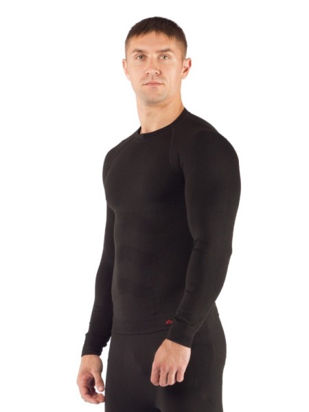 Уцененный товар Футболка мужская Apol/ дл. рукав/ синтетика/ черный/ S-M,  (повреждена упаковка)