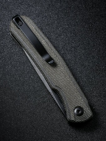 Складной нож SENCUT Scitus D2 Steel Black Stonewashed Handle Dark Green Canvas Micarta