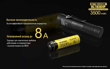 Уцененный товар Аккумулятор Nitecore NL1835HP 18650 3500mAh, 8A вскрытый,