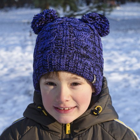 Водонепроницаемая детская шапка DexShell Kid's Beanie Cable Twin Pompom фиолетовый