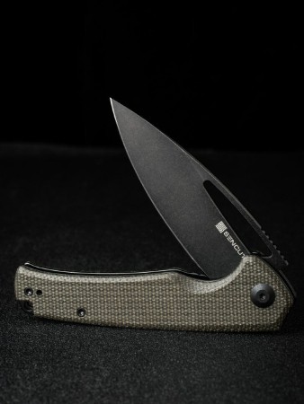 Складной нож SENCUT Mims 9Cr18MoV Steel Black Stonewashed Handle Dark Green Canvas Micarta