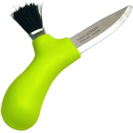 Нож Morakniv Karl-Johan для грибов, нержавеющая сталь, цвет зеленый, щетка из конского волоса, 10935