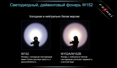 Уцененный товар Фонарь для дайвинга Ferei W152B CREE XM-L (теплый свет диода)(Состояние хорошее. Упаковка надорвана. Без 2-х аккумуляторов W152.)