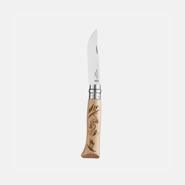 Нож Opinel №8 Alpine adventures, нержавеющая сталь, рукоять бук, гравировка лыжи