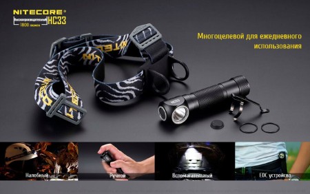 Уцененный товар Фонарь налобный  Nitecore HC33 Cree XPH35 HD(Полн. комплект. Состояние хорошее. Упаковка надорвана)