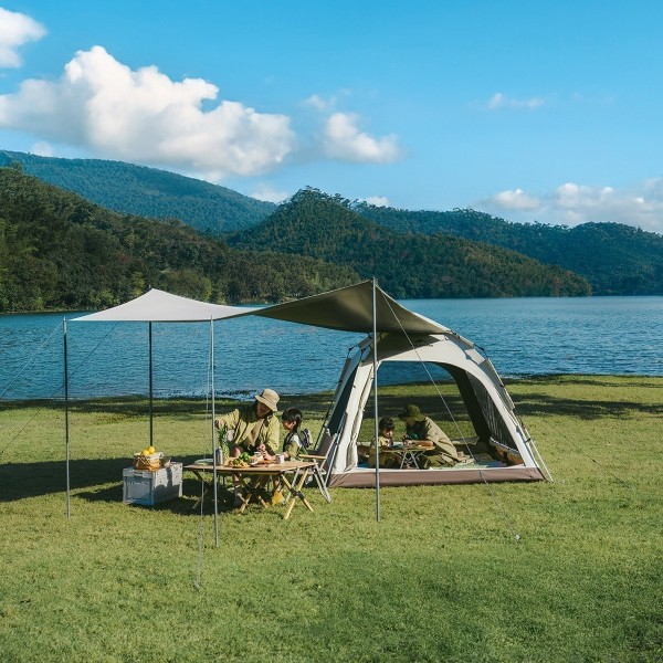 Палатка Naturehike Ango Automatic CNK2550WS010 трёхместная, большая, c навесом, светло-серая с серым