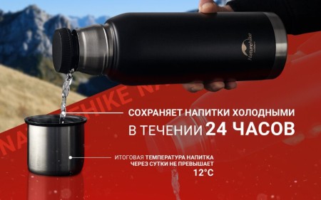 Уцененный товар Термос Naturehike Q-9H NH19SJ010 1000ml черный, 6927595740248(Поврежденная упаковка была заменена на обычную картонную)