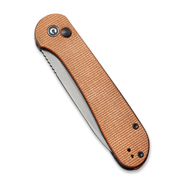 Складной нож CIVIVI Button Lock Elementum 14C28N Steel Gray Stonewashed Handle Brown Micarta