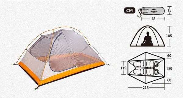 Палатка  Naturehike сверхлегкая + коврик NH18A180-D, оранжевая, 6927595731949