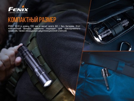 Уцененный товар Фонарь Fenix тактический PD32 V2.0 1200 люмен(Сост. нового. Поврежд. упаковка. В комп-ции нет чехла)