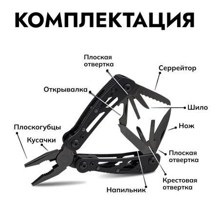 Мультитул Ganzo G104SBEx (10 в 1) черный мини (Вскрытая, поврежден. упаковка)