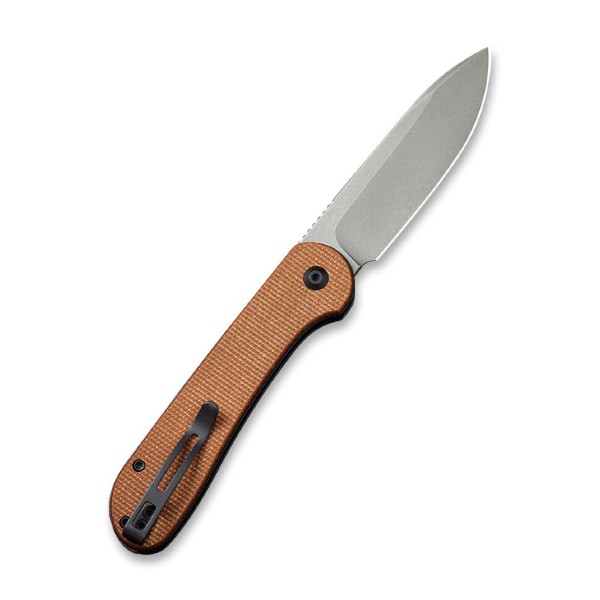 Складной нож CIVIVI Button Lock Elementum 14C28N Steel Gray Stonewashed Handle Brown Micarta
