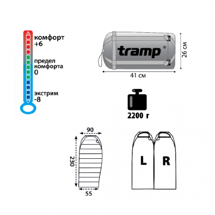 Спальный мешок Tramp TRS-041 SIBERIA 5000 XXL (V2) левый, 4743131055292