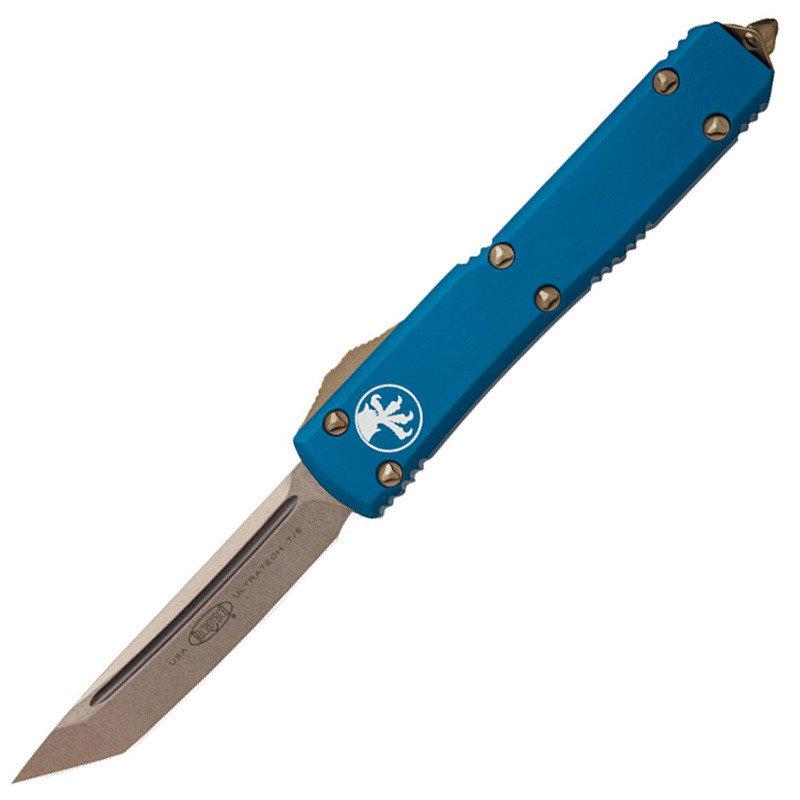 Нож автоматический Microtech Ultratech T/E клинок CTS-204P бронза рукоять алюминий синий (123-13BL)