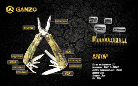 Уцененный товар Мультитул Ganzo G2016 (22 в 1)(Новый. Полн. комплект. На рукоятях царапинки)