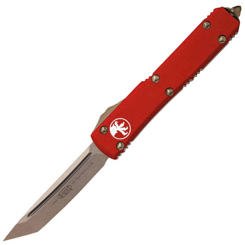 Нож автоматический Microtech Ultratech T/E клинок CTS-204P бронза рукоять алюминий красный (123-13RD)
