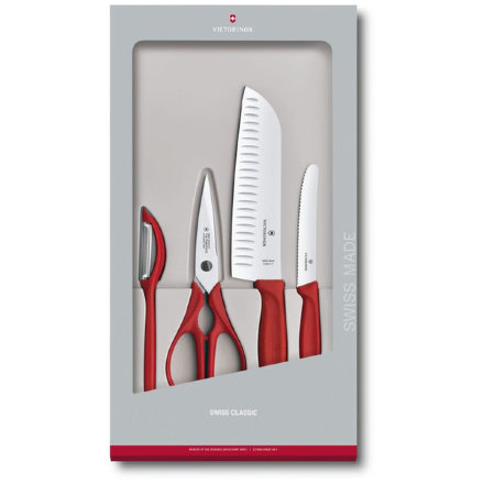 Набор кухонных ножей Victorinox Swiss Classic Kitchen 4шт красный подарочная коробка 6.7131.4G