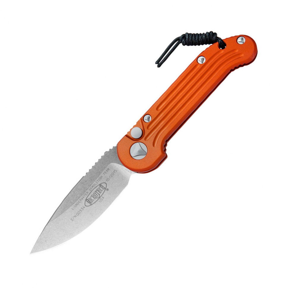 Нож автоматический Microtech LUDT клинок CTS-204P stonewash рукоять алюминий оранжевый (135-10OR)
