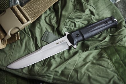 Нож Kizlyar Supreme Trident AUS-8 s v2 (Сатин, Черная рукоять, Камо ножны), 4650065050579