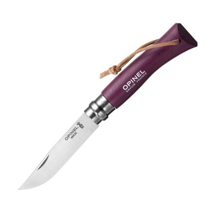 Нож Opinel №7 Trekking, нержавеющая сталь, кожаный темляк, фиолетовый, 001444