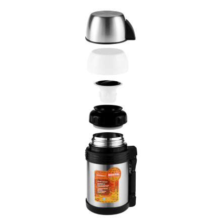 Термос универсальный для еды и напитков Biostal Спорт 1,5 литра с ручкой, стальной (NGP-1500P)
