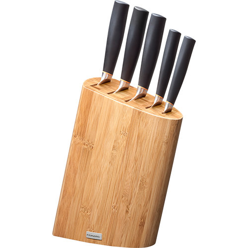 Набор ножей Fiskars Fuzion в блоке из бамбука 5шт 977891