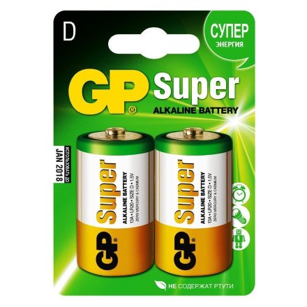 Батарея GP Super Alkaline 13A LR20 D (2шт/блистер), 393587