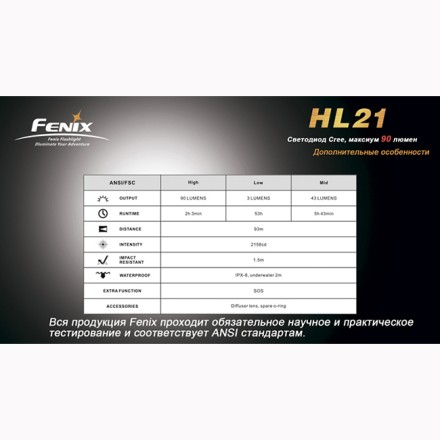 Налобный фонарь Fenix HL21 желтый Cree XP-E LED R2, HL21R2y