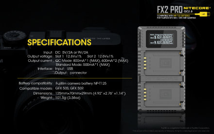 Зарядное устройство Nitecore FX2 PRO Fujifilm NP-T125, 18366