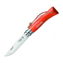 Нож Opinel №8 Trekking, нержавеющая сталь, кожаный темляк, красный, 001705