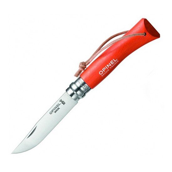 Нож складной Opinel №8 Trekking, нержавеющая сталь, кожаный темляк, красный