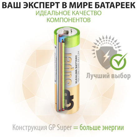 Батарея GP Super Alkaline 15ARS LR6 AA (4шт/спайка), 562878