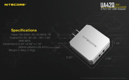 Адаптер USB Nitecore UA42Q 2-портовый, 18391