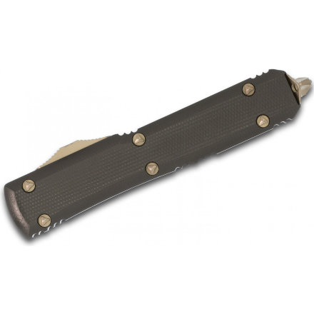 Нож складной автоматический Microtech Ultratech Hellhound, сталь CTS-204P, рукоять черный G10, клинок бронза 119-13GTBK
