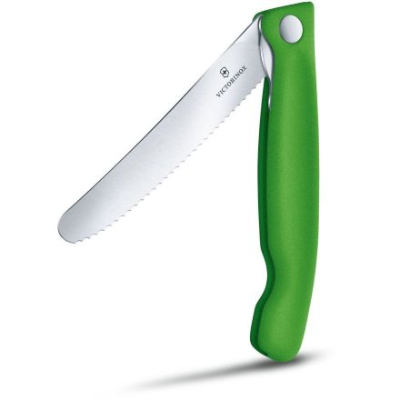 Нож кухонный Victorinox Swiss Classic стальной для овощей 110 мм серрейтор зеленый блистер 6.7836.F4B