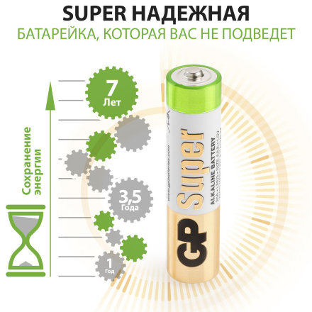 Батарея GP Super Alkaline 24ARS LR03 AAA (4шт/спайка), 562879