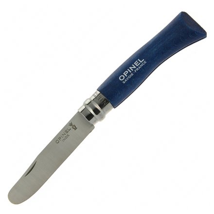 Display of 6 N°07 round ended safety knives Blue hornbeam handles, 001697