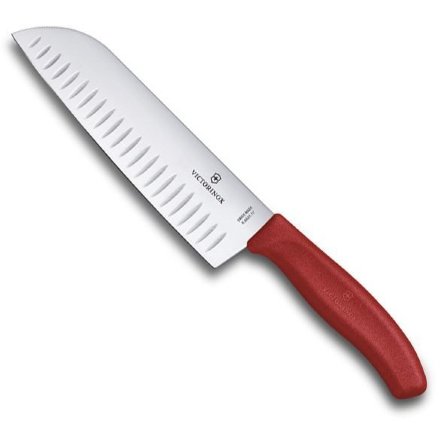 Нож кухонный Victorinox Swiss Classic стальной сантоку 170 мм красный блистер 6.8521.17B