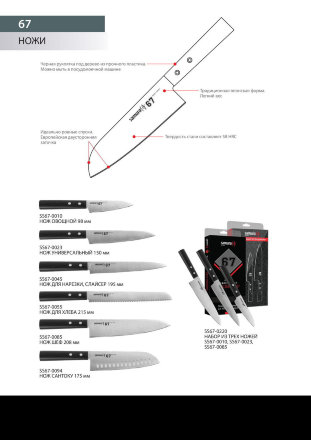 Нож кухонный Samura 67 для нарезки 195 мм, SD67-0045, SD67-0045K